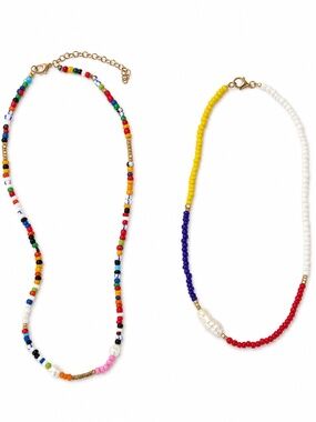 Set of 2 Colourful Seed-Bead & Baroque Pearl Necklaces – NWT